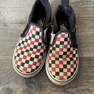 Vans Kids Red and Black Checkered Slip-On Sneakers